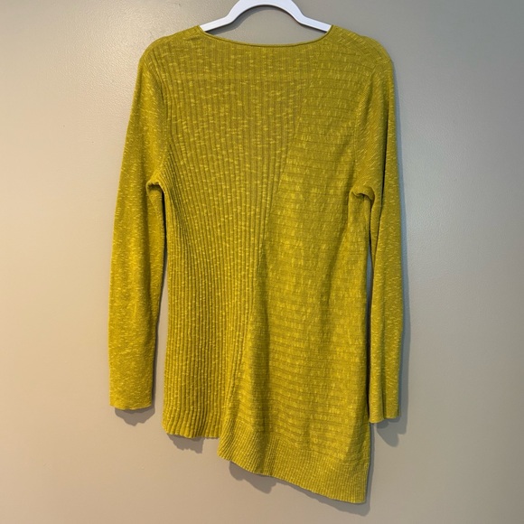 Eileen Fisher Mustard yellow Ribbed asymmetrical linen Knit Top - Picture 3 of 6